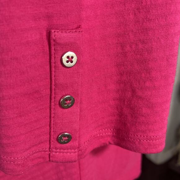 Chicos Top Shirt Women's 2 Medium Pink Long Button Sleeves- Knit - Picture 4 of 6